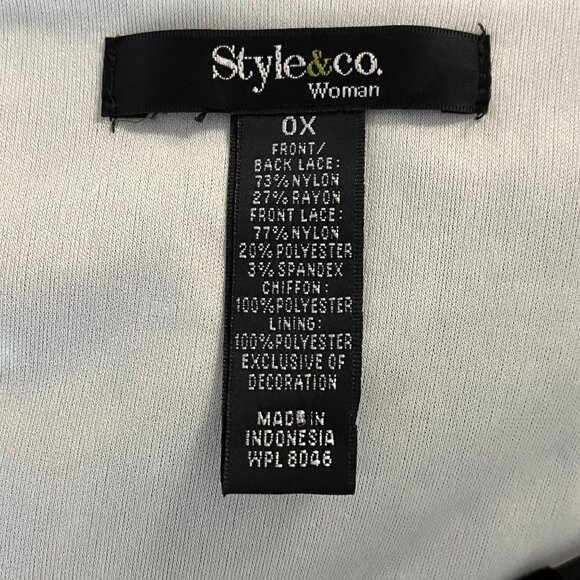 Style & Co Black White Lace Patchwork Blouse 0X Sheer Long Sleeve - Picture 10 of 10